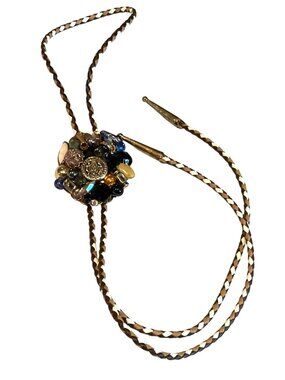Handmade Bolo Tie W/ Braided Cord & Vintage Button Cluster On Clip 36" Cord